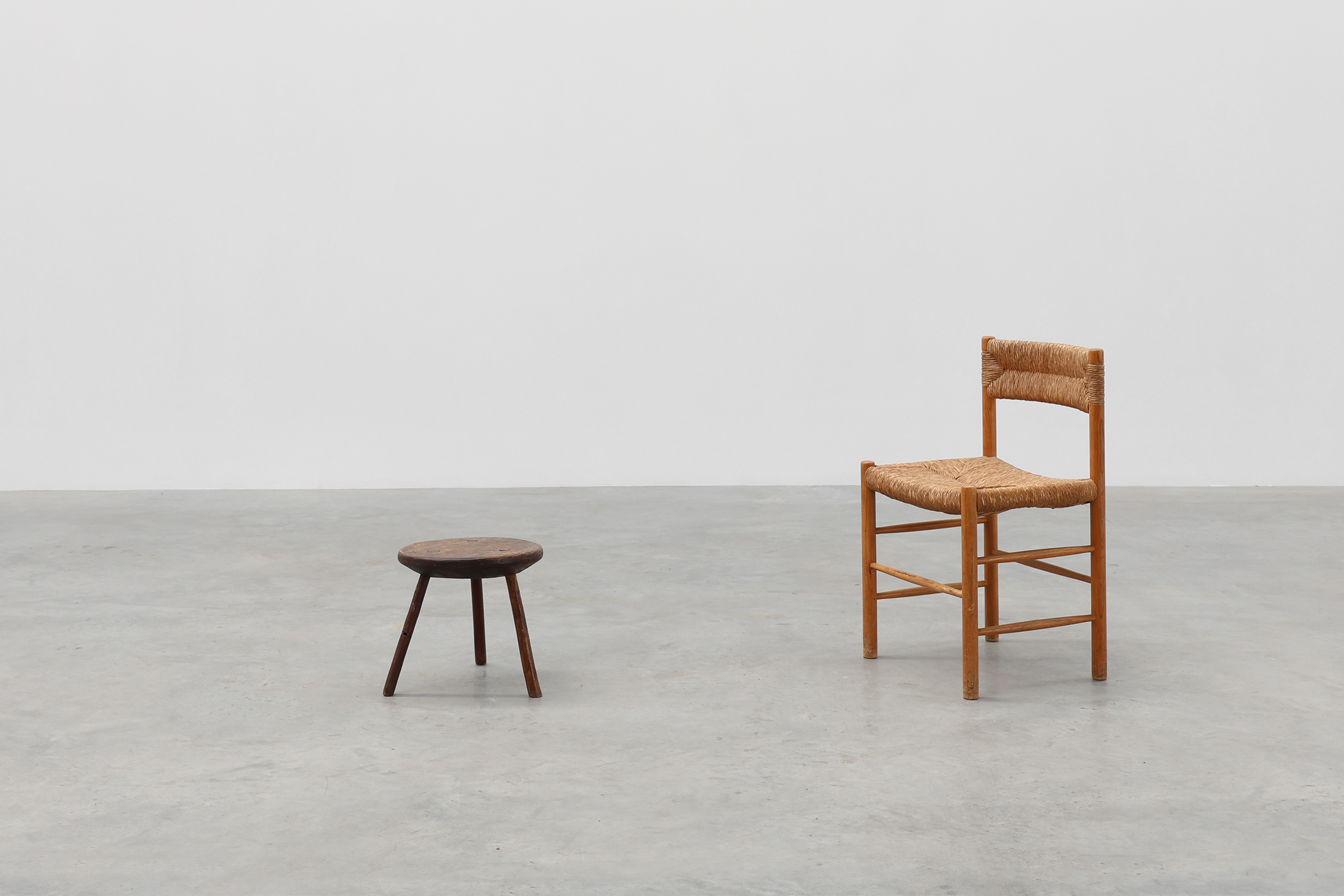 Rustic French wooden stool in wabi sabi style, ca. 1850thumbnail
